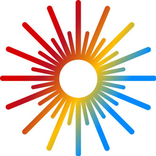The Future Dharma Fund logo - A rainbow coloured abstract sunburst